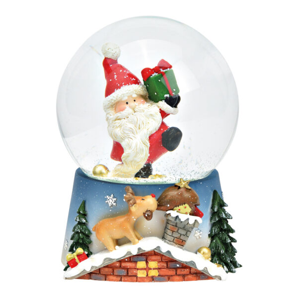 Caja de música / Bola de nieve Papá Noel con música de poli, vidrio colorido (An./Al./Pr.) 10x14x10cm