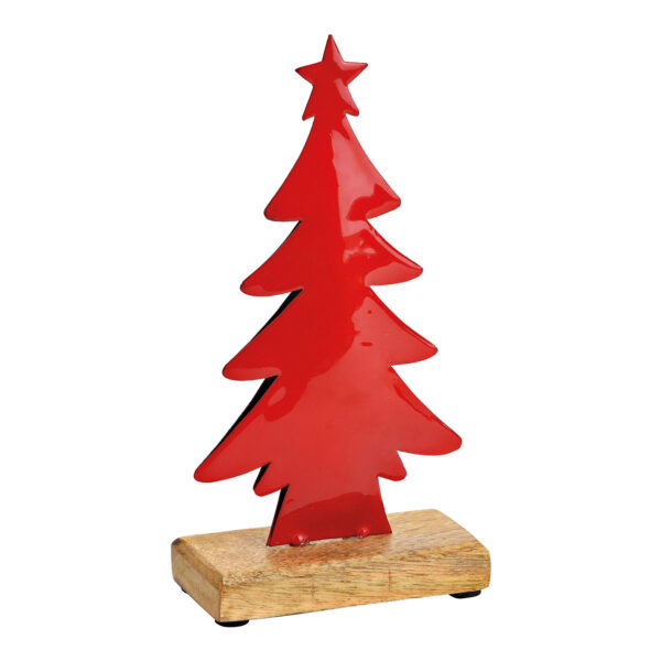 Soporte de abeto sobre base de madera de mango de metal rojo (An./Al./Pr.) 12x12x72cm