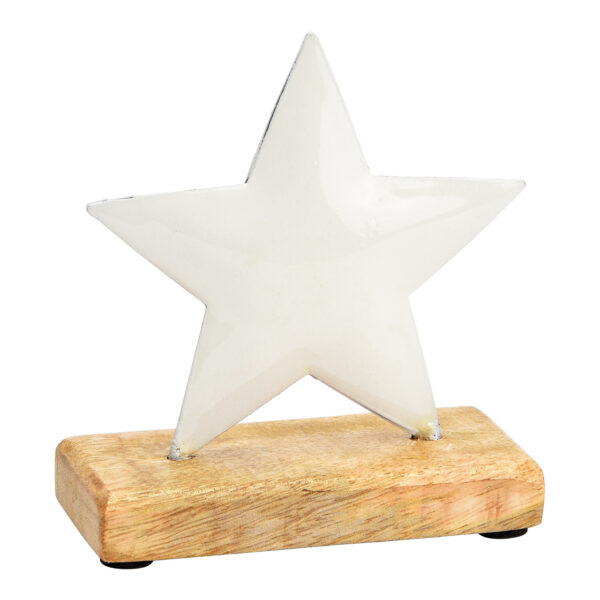 Soporte estrella sobre base de madera de mango metal blanco (An./Al./Pr.) 11x10x5cm