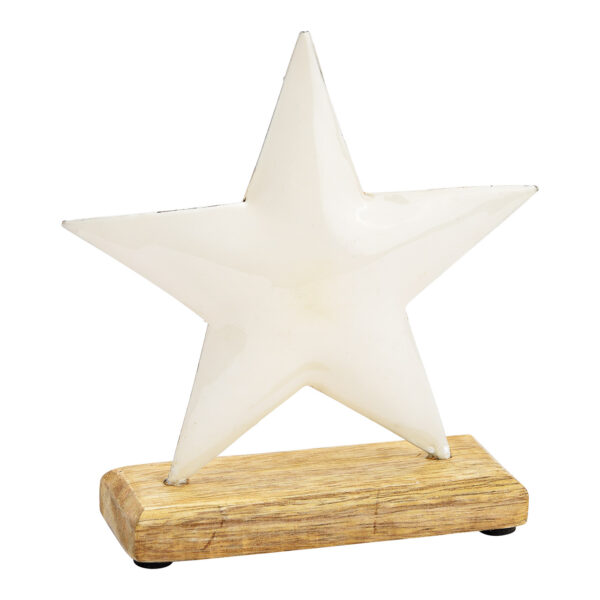 Soporte estrella sobre base de madera de mango metal blanco (An./Al./Pr.) 16x15x5cm