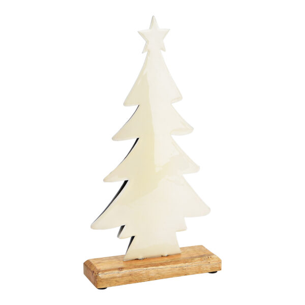 Soporte de abeto sobre base de madera de mango de metal blanco (An./Al./Pr.) 15x29x5cm