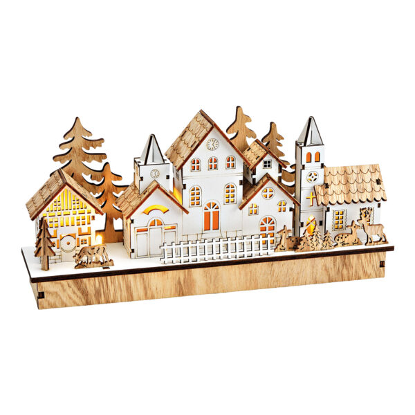 Escena de invierno con LED de madera natural (An./Al./Pr.) 30x14x7cm