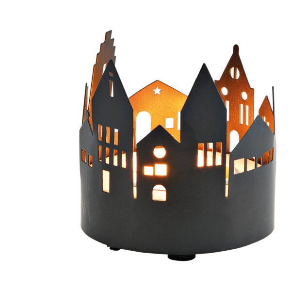 Portavelas de metal, madera, color negro (An./Al./Pr.) 7x7x7cm