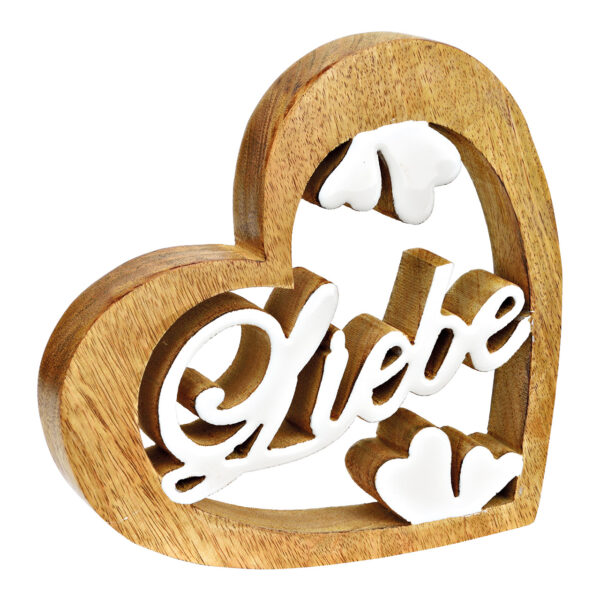 Soporte de corazón, Liebe, de madera de mango natural, blanco (an./al./pr.) 20x20x2cm