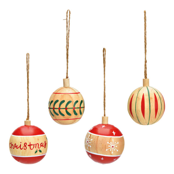Bola de madera para colgar en Navidad, natural, 4 surtido, (An./Al./Pr.) 6 x 6 x 6 cm