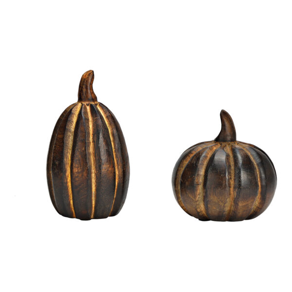 Calabaza de madera de mango marrón, 2 surtido, (ancho/alto/profundidad) 12 x 13 x 12 cm, 10 x 16 x 10 cm