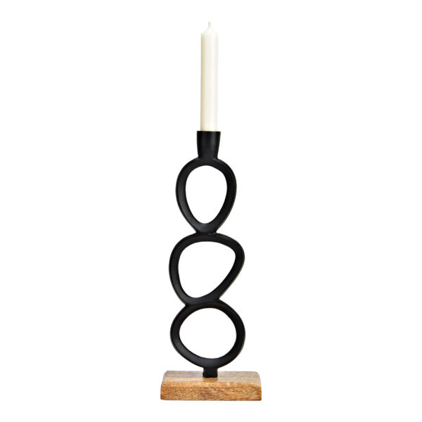 Candelero sobre base de madera de mango metal negro (An/Al/Pr) 13x35x8cm
