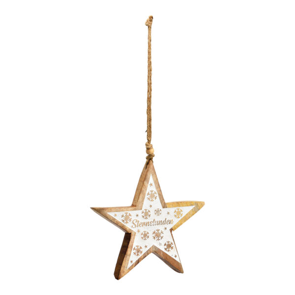 Para colgar estrella, estrella horas de madera de mango natural, color blanco (An./Al./Pr.) 15x15x2cm
