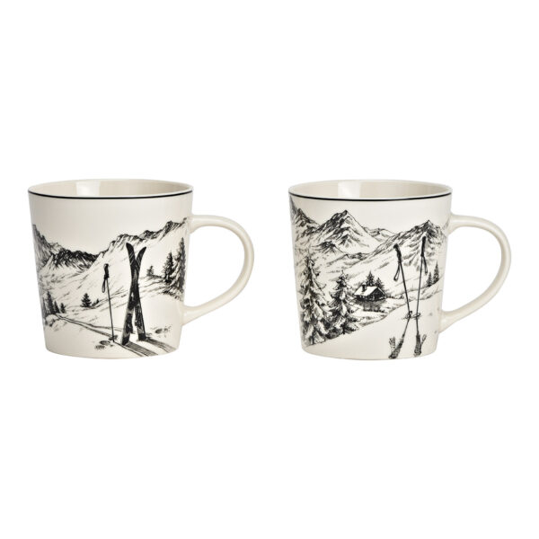 Taza gigante escena invernal de porcelana blanca, negra, 3 compartimentos, (ancho/alto/profundidad) 13 x 10 x 10 cm, 450 ml