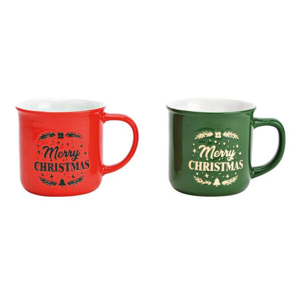 Taza, Merry Christmas, cerámica verde, roja, 2 compartimentos, (ancho/alto/profundidad) 9 x 9 x 9 cm
