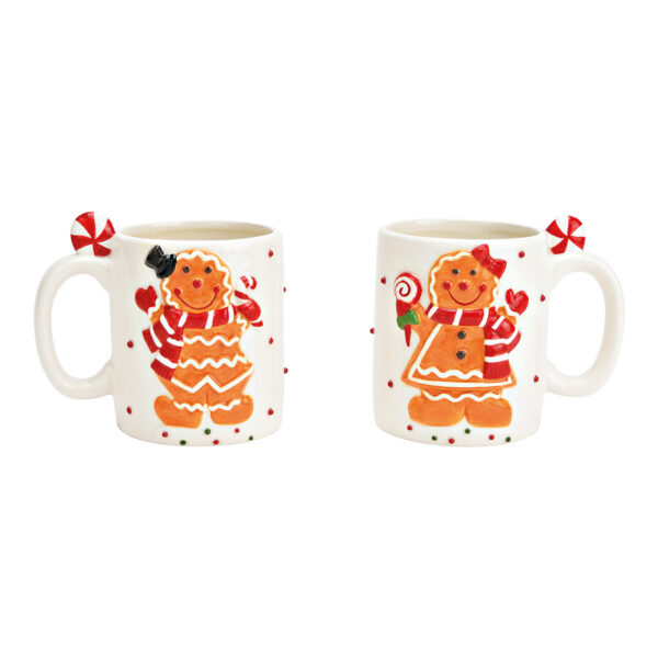 Taza de cerámica con forma de pan de jengibre, color blanco, 2 compartimentos, (ancho x alto x fondo) 12 x 11 x 8 cm, 350 ml