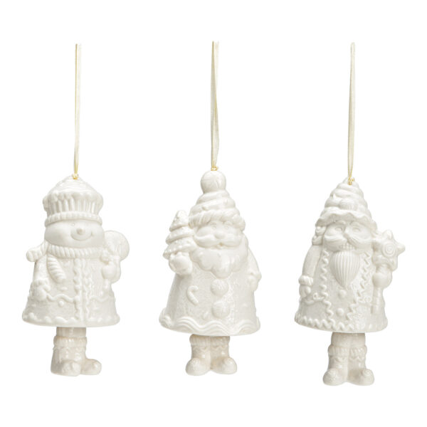 Para colgar Papá Noel, muñeco de nieve de porcelana blanca, 3 compartimentos, (An./Al./Pr.) 7x10x6cm