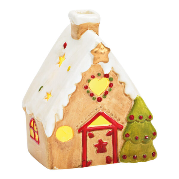 Casita de jengibre con iluminación LED de porcelana de colores (An./Al./Pr.) 8x12x6cm