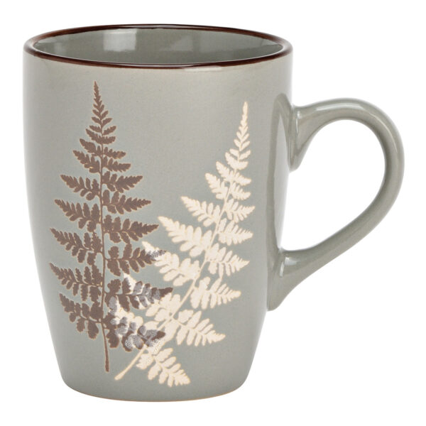 Taza con decoración de hojas, gres gris (An./Al./Pr.) 12x10x8cm 360ml