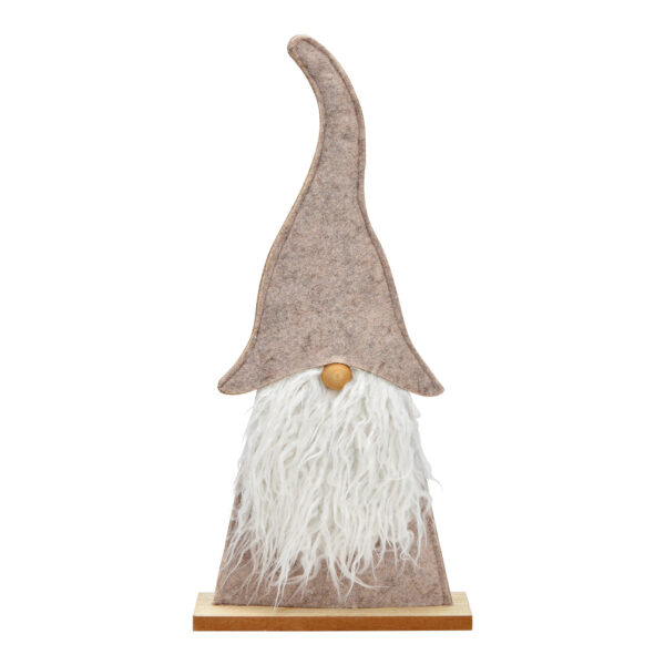 Gnomo de pie sobre base de madera de textil beige (An./Al./Pr.) 22x46x7cm