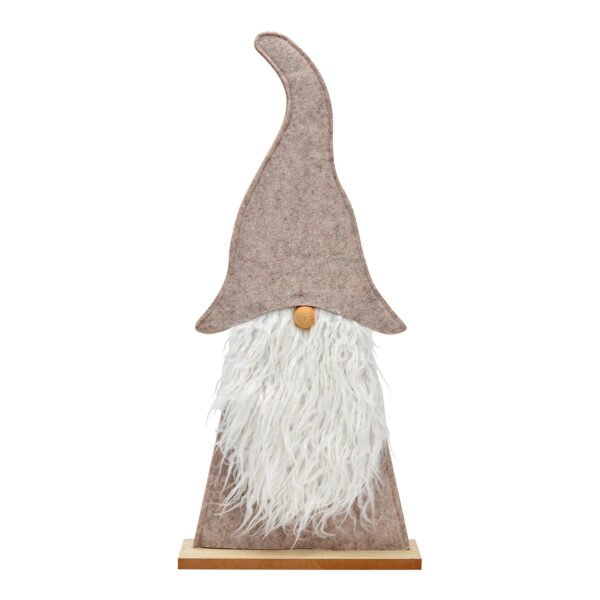 Gnomo de pie sobre base de madera de textil beige (An./Al./Pr.) 26x56x8cm