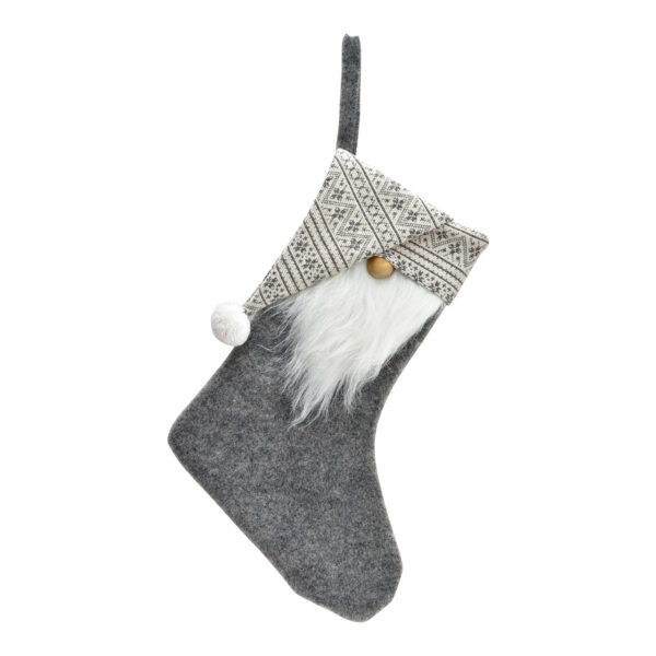 Calcetín navideño gnomo textil gris (An./Al.) 25x36cm