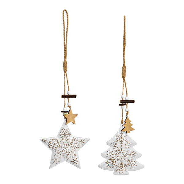 Para colgar navideña estrella árbol metal blanco 2 surtido (An./Al./Pr.) 13x13x2cm