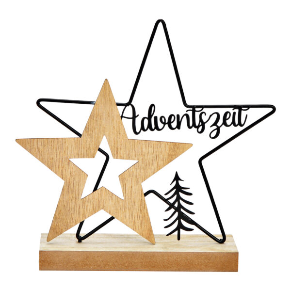 Estrella de pie, Adventszeit, de madera, metal natural, negro (an./al./pr.) 19 x 19 x 5 cm