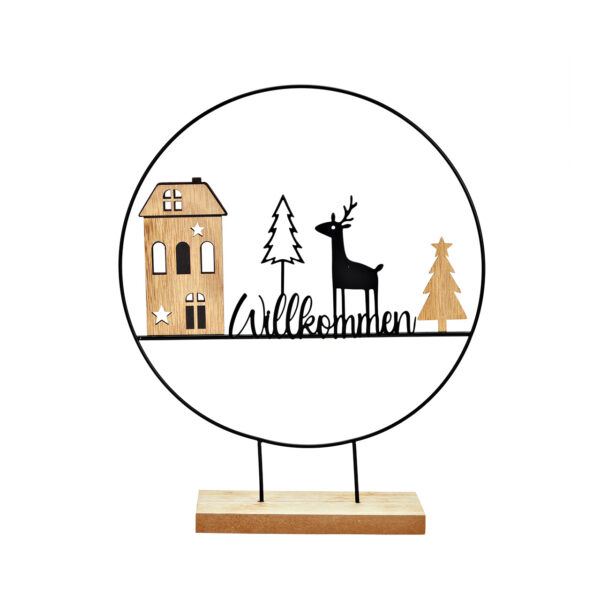 Decoración de casa de pie, Willkommen, de metal, madera negra (an./al./pr.) 28x34x7cm