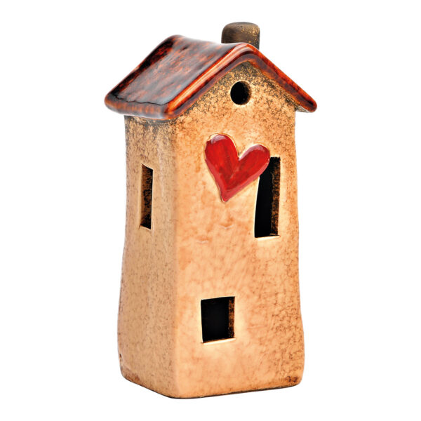 Casa con corazón de cerámica marrón (An./Al./Pr.) 6x14x6cm