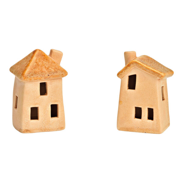 Casa de cerámica beige de 2 cuerpos, (An./Al./Pr.) 5x9x4cm