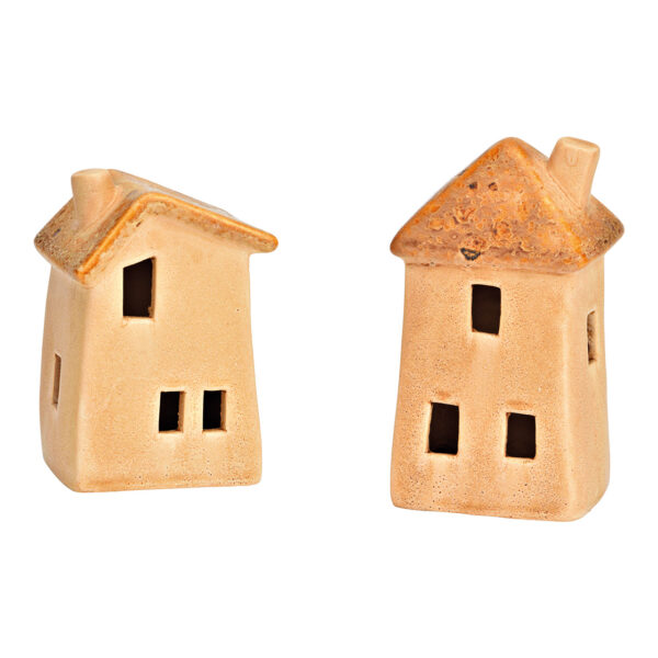 Casa de cerámica beige de 2 cuerpos, (An./Al./Pr.) 7x12x6cm