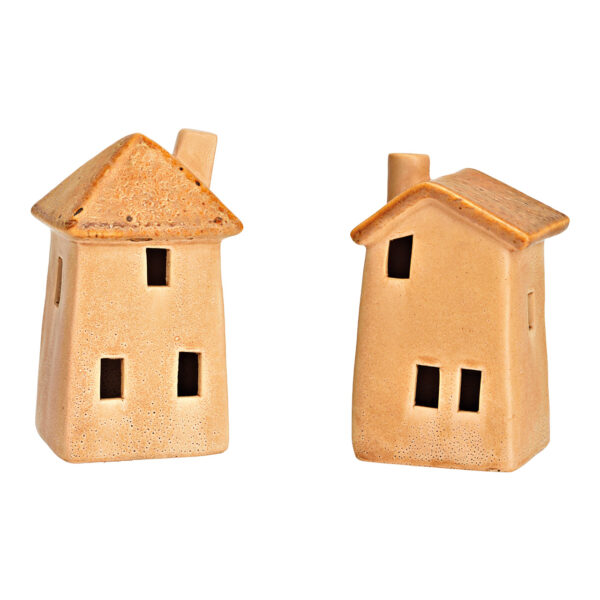 Casa de cerámica beige de 2 cuerpos, (An./Al./Pr.) 9x14x7cm