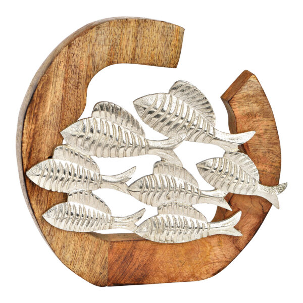 Soporte grupo peces de metal, madera de mango plata (An./Al./Pr.) 22x21x2cm
