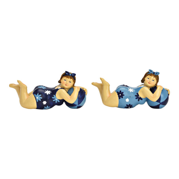 Mujer en traje de baño tumbada en poli azul de 2 surtido, (An./Al./Pr.) 11 x 5 x 4 cm