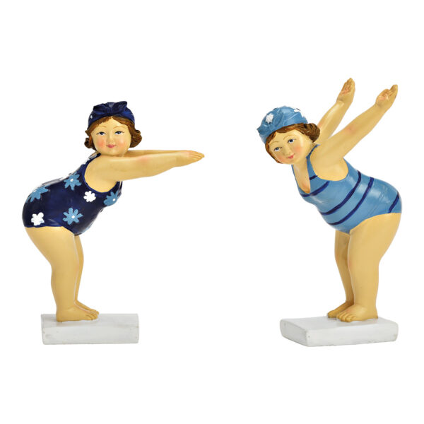 Mujer en traje de baño sobre trampolín de poliéster azul de 2 capas, (An./Al./Pr.) 8x11x5cm