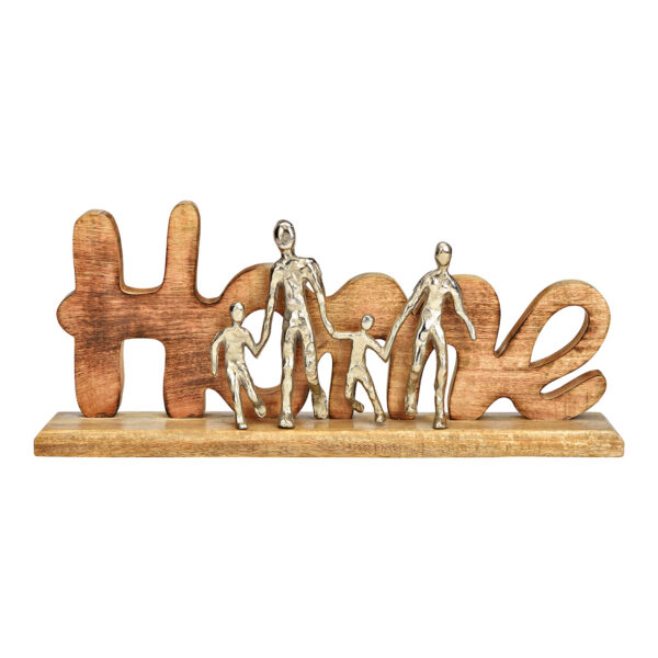 Stand Home con figuras de metal de madera de mango natural (An./Al./Pr.) 52x23x10cm