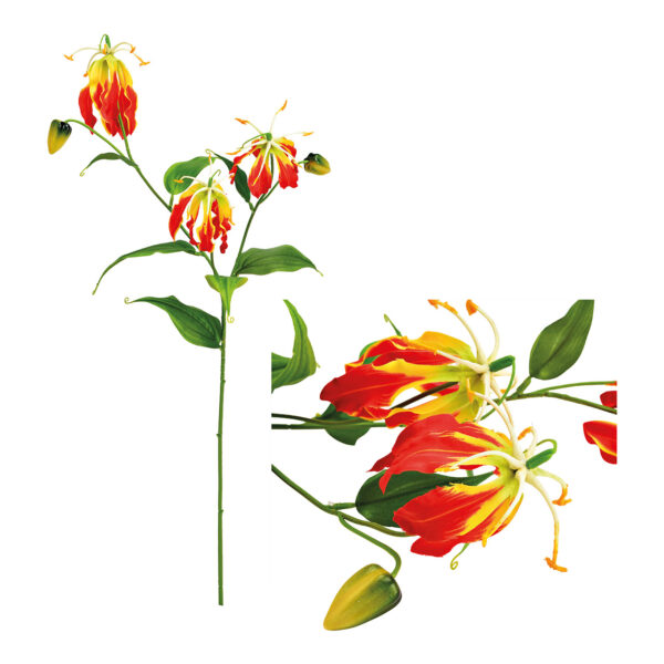 Flor artificial de plástico lirio Gloriosa rojo amarillo (H) 84cm