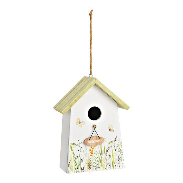 Casita colgante Welcome de madera color blanco (An./Al./Pr.) 14x20x9cm