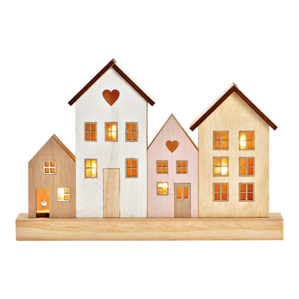 Stand casas LED de madera natural (An./Al./Pr.) 25x16x4cm