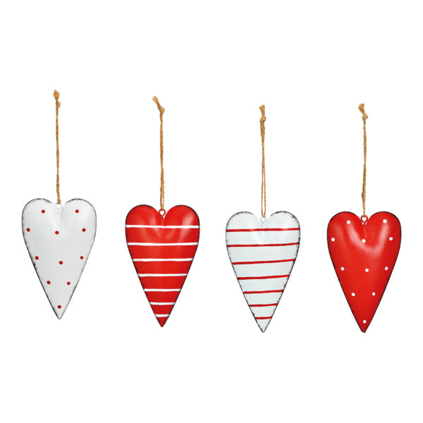 Para colgar corazón de metal rojo cuádruple, (An/Al/Pr) 6x11x1cm