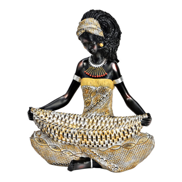 Mujer africana sentada con cuenco en poli beige (ancho/alto/profundidad) 19 x 22 x 14 cm