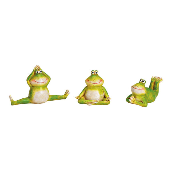 Rana de yoga hecha de polipropileno verde, triple pliegue, (ancho/alto/profundidad) 13 x 8 x 4 cm, 11 x 5 x 5 cm, 7 x 7 x 5 cm