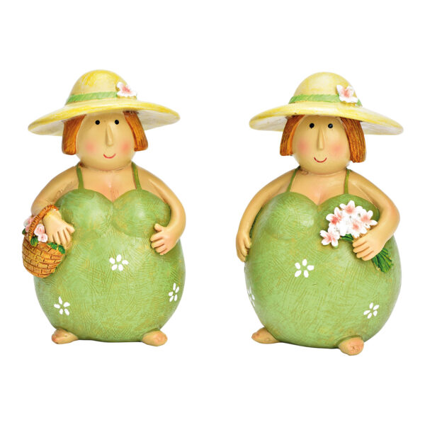 Mujer con sombrero para el sol de poliéster verde de 2 capas, (An./Al./Pr.) 7x12x7cm