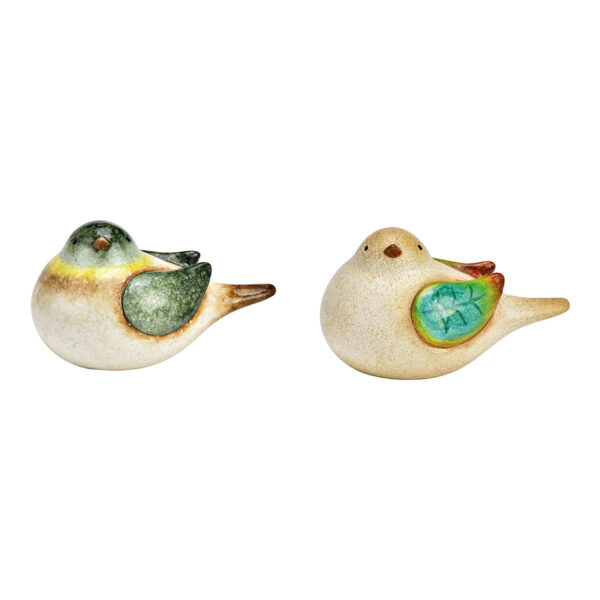 Pájaro de cerámica naturaleza, verde, 2 piezas, (ancho/alto/profundidad) 14 x 8 x 10 cm