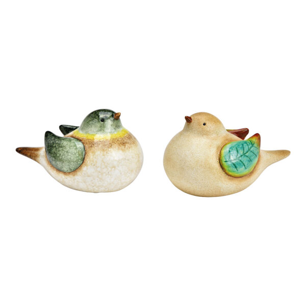 Pájaro de cerámica naturaleza, verde, 2 piezas, (ancho/alto/profundidad) 20 x 12 x 13 cm