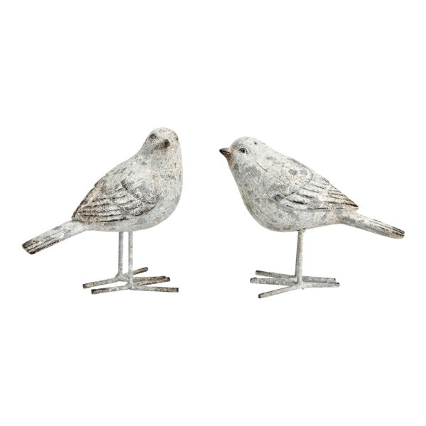 Pájaro de acabado antiguo de poliéster gris de 2 surtido, (An./Al./Pr.) 15 x 14 x 7 cm