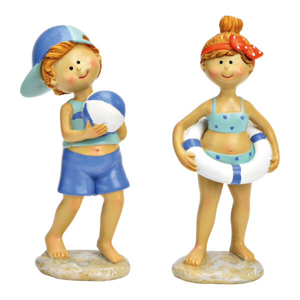 Niña, niño con flotador y pelota de agua de poly azul, 2 surtido, (An./Al./Pr.) 6 x 14 x 4 cm