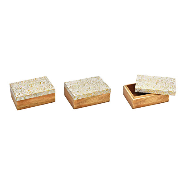 Joyero de madera de mango natural, blanco, 2 compartimentos, (An./Al./Pr.) 15 x 6 x 10 cm