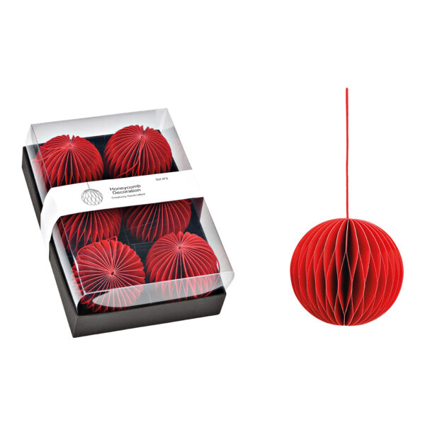 Para colgar Bolas de nido de abeja Set de 6, fabricadas en papel/cartón color rojo (An./Al./Pr.) 24x8x16cm Ø8cm