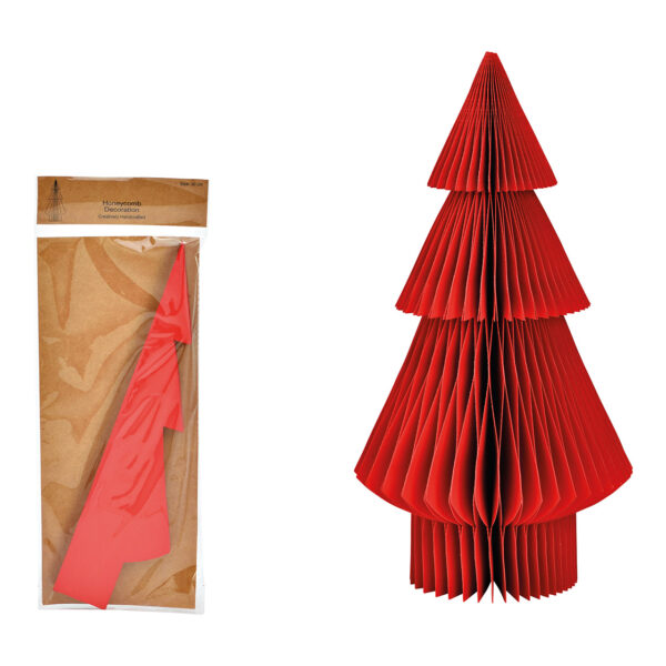 Abeto en forma de panal de papel/cartón rojo (ancho/alto/profundidad) 15x30x15cm