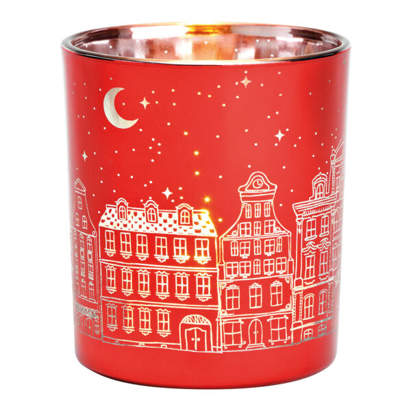 Lámpara de viento para casas adosadas, decoración de cristal, color rojo (ancho/alto/profundidad) 9 x 10 x 9 cm