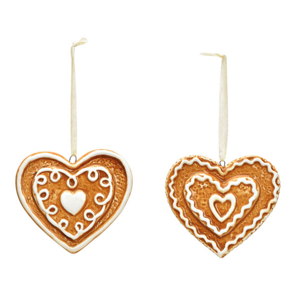 Para colgar de porcelana marrón con forma de corazón de jengibre, 2 compartimentos, (ancho/alto/profundidad) 8 x 6 x 1 cm
