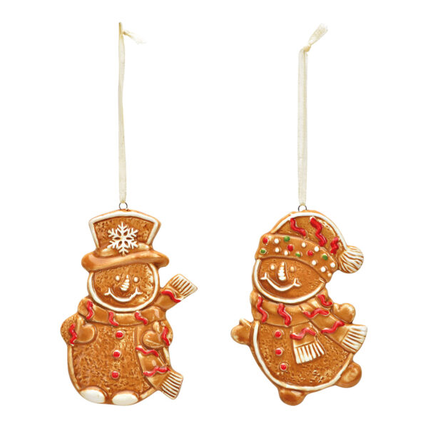 Para colgar de porcelana marrón con forma de muñeco de nieve de jengibre, 2 compartimentos, (ancho/alto/profundidad) 8 x 10 x 1 cm