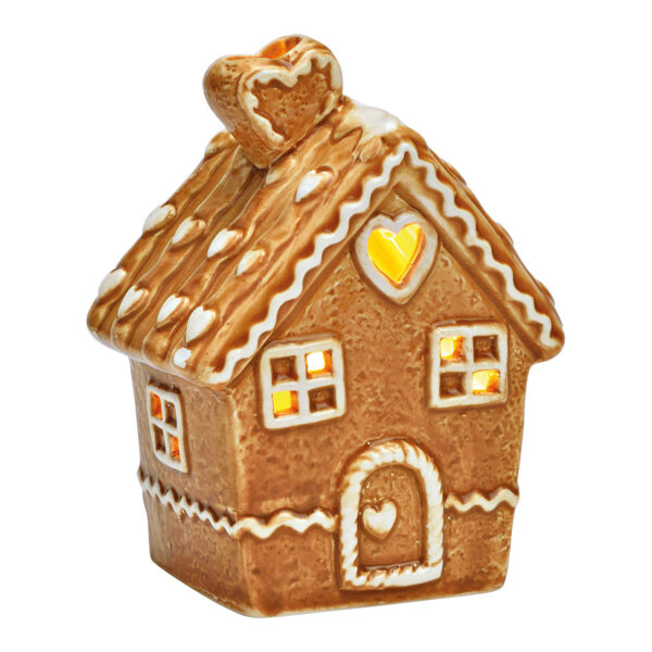 Casa de jengibre con LED, exclusiva 3xLR44 de porcelana marrón (An./Al./Pr.) 9x12x6cm